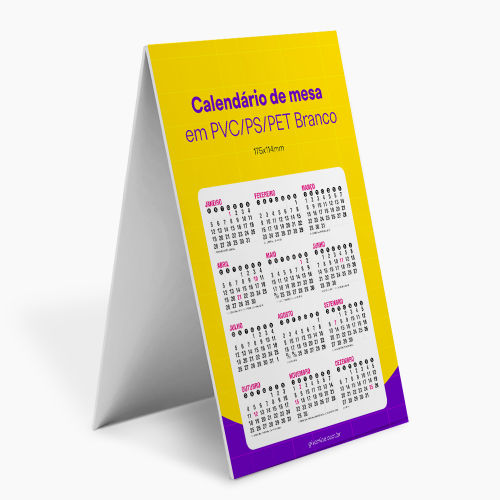 Calendário de Mesa em PVC/PS/PET Branco