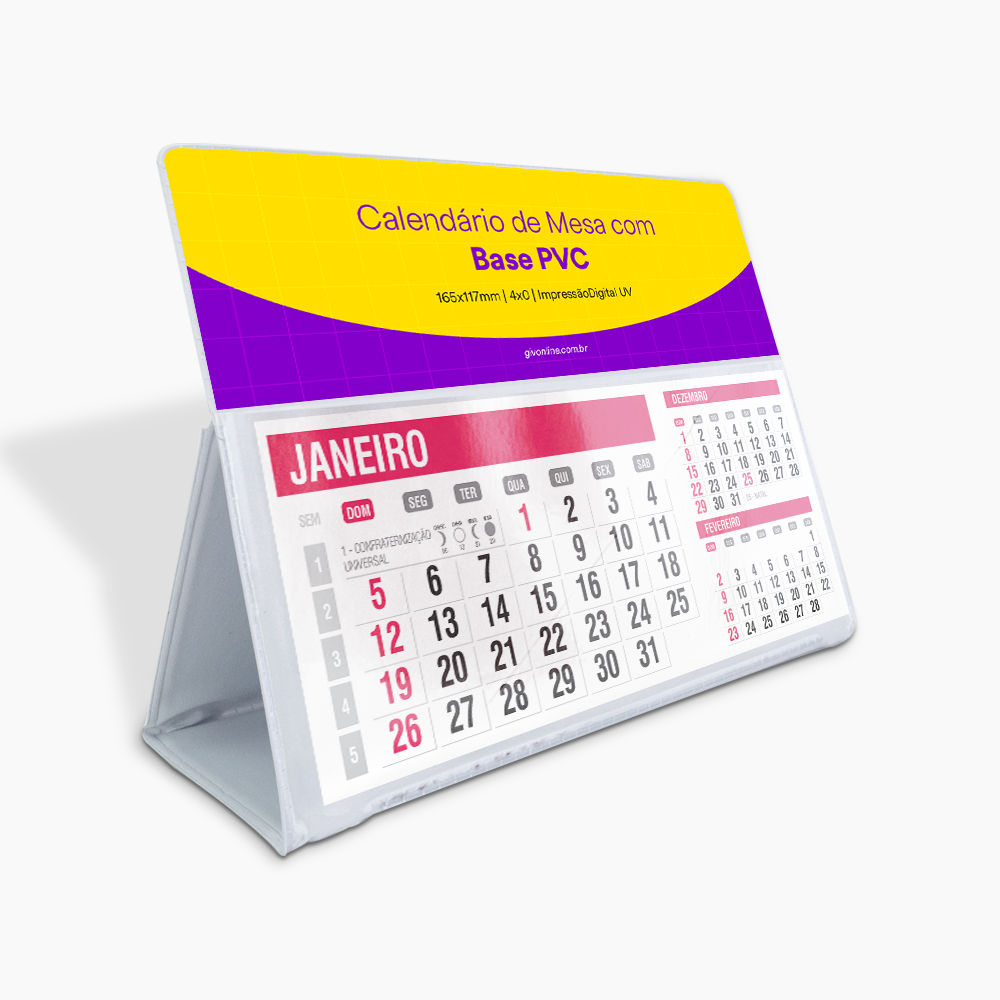 Calendário de Mesa com Base PVC 2026