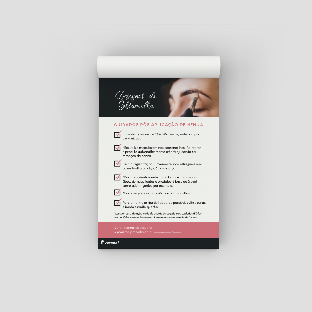 Cuidados Designer de Sobrancelha Bloco com 100 Folhas