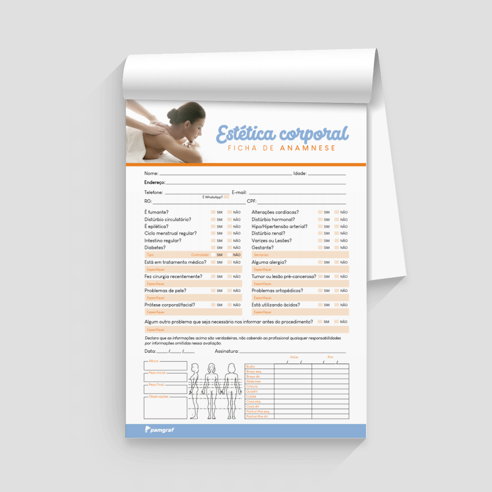 Ficha Anamnese de Estetica Corporal Bloco com 100 Folhas