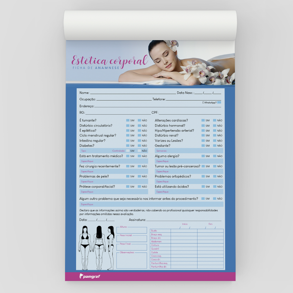 Ficha Anamnese de Estetica Corporal Bloco com 100 Folhas