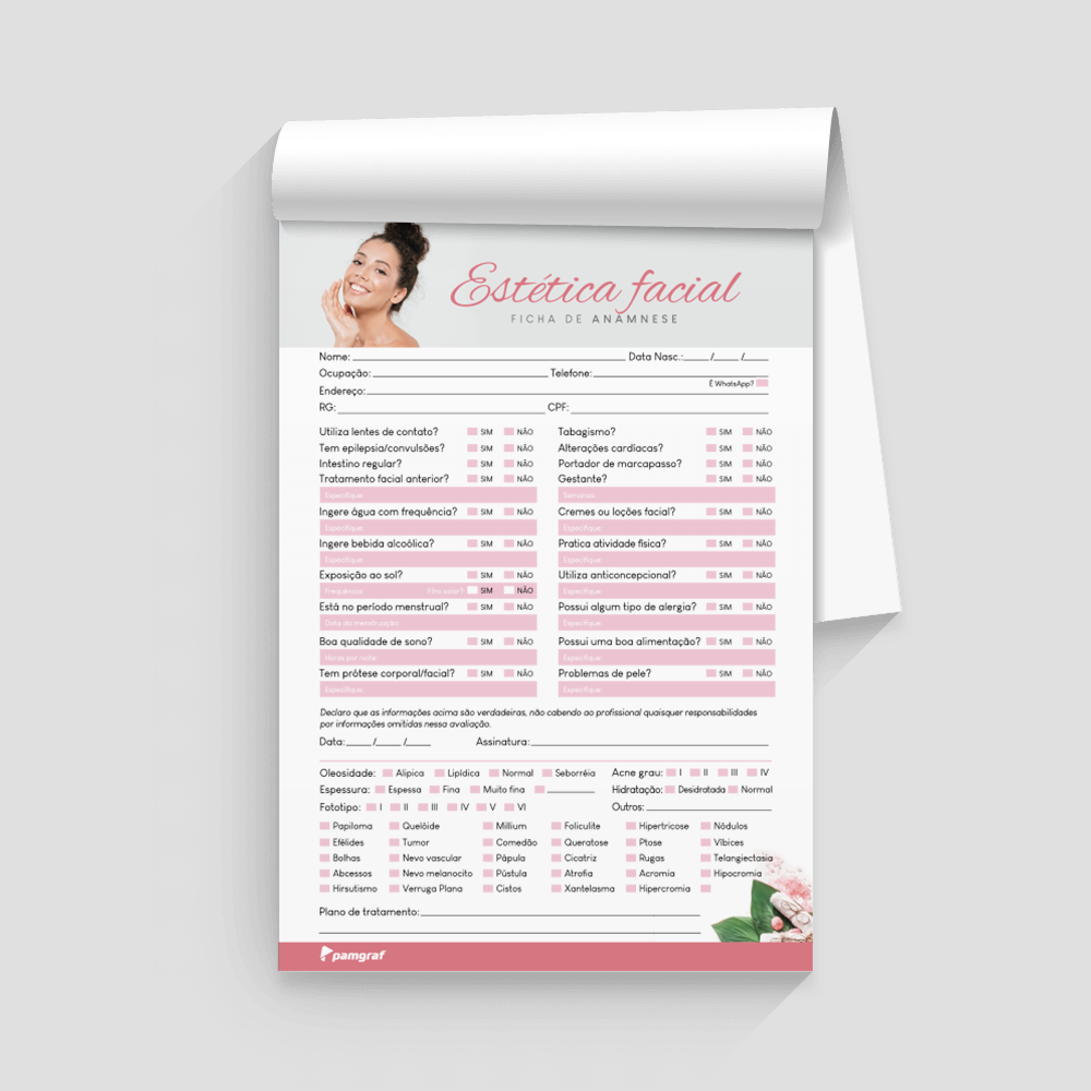 Ficha Anamnese de Estetica Facial Bloco com 100 Folhas