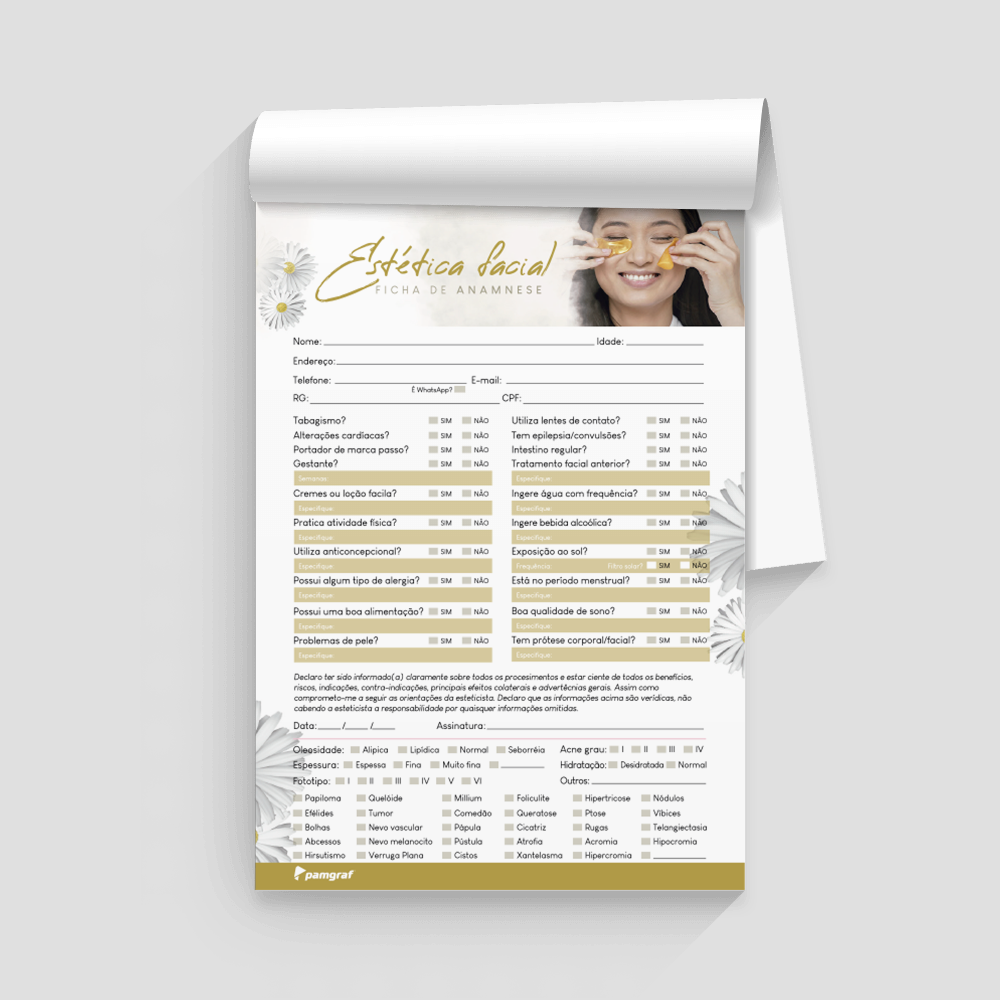 Ficha Anamnese de Estetica Facial Bloco com 100 Folhas