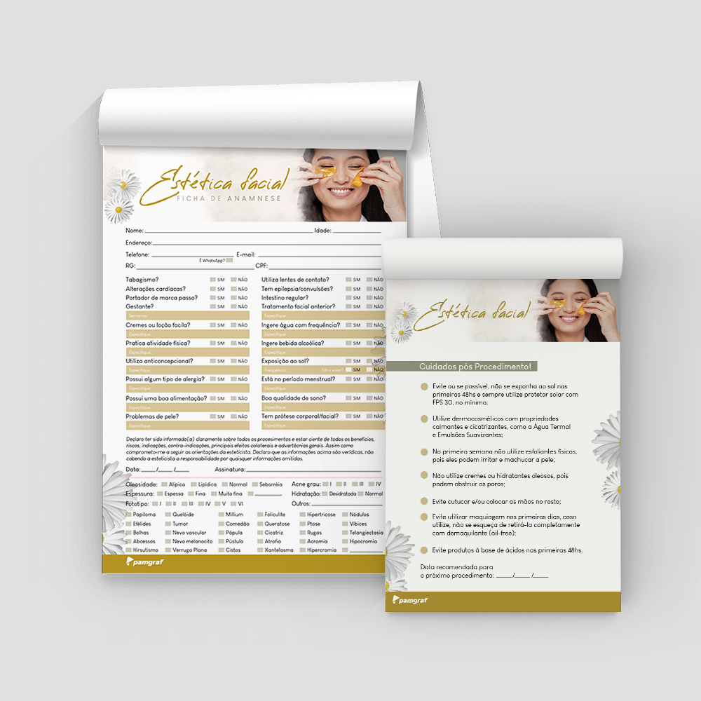Kit Ficha Anamnese de Estética Facial + Bloco Cuidados com 100 Folhas
