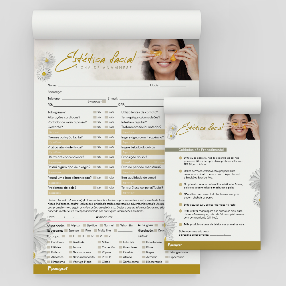 Kit Ficha Anamnese de Estética Facial + Bloco Cuidados com 100 Folhas