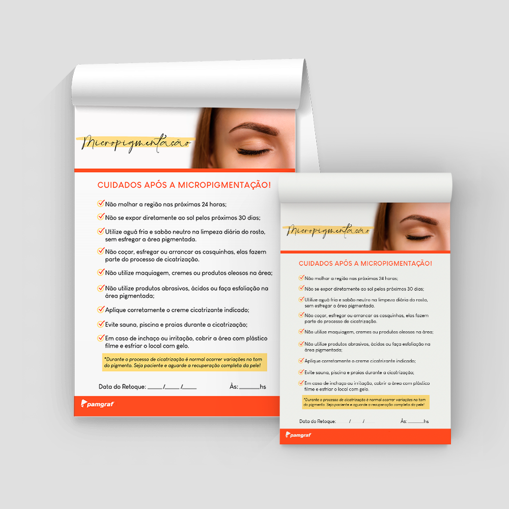 Kit Ficha Anamnese de Micropigmentação + Bloco Cuidados com 100 Folhas