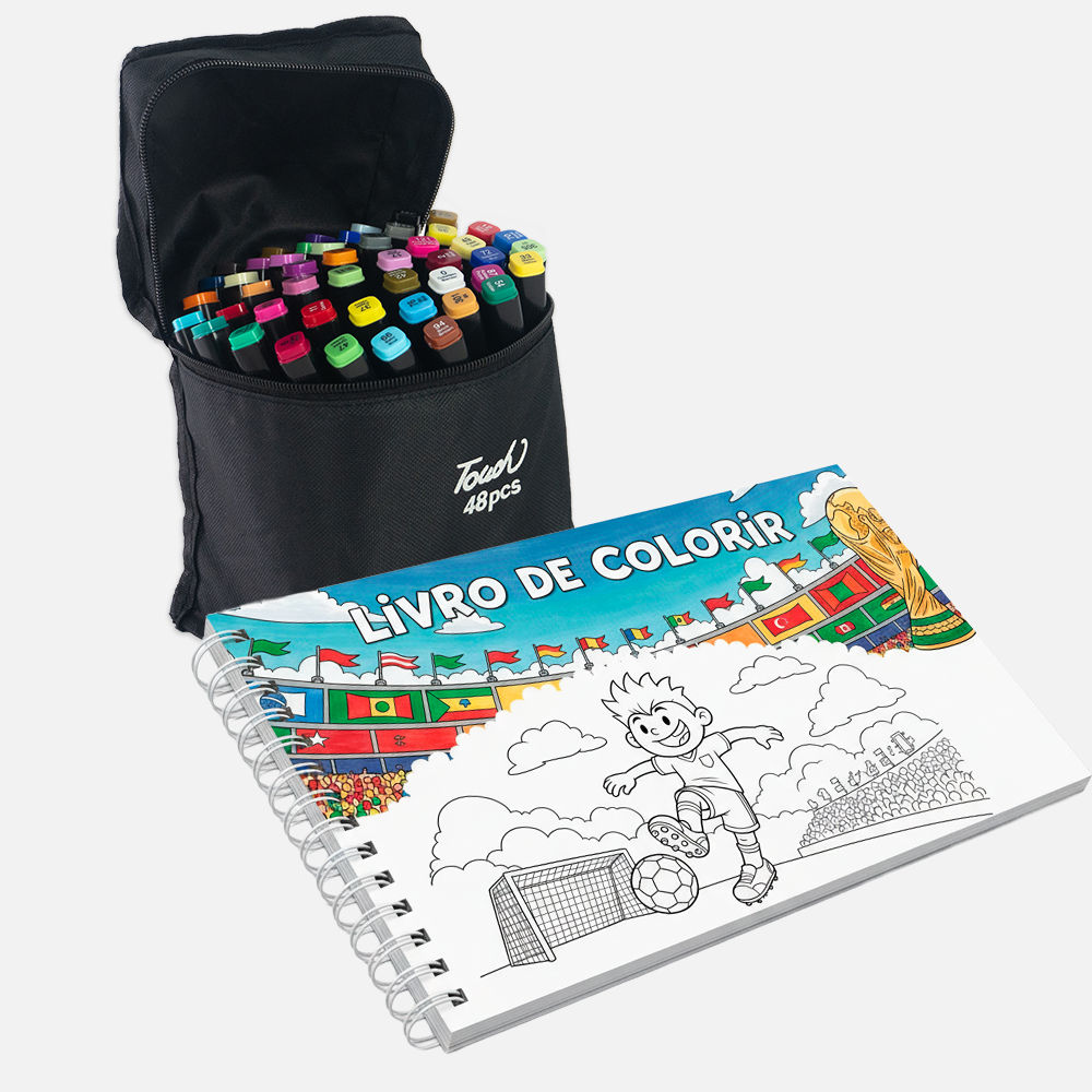 Livro de Colorir + Conjunto Caneta 48 Cores Copa