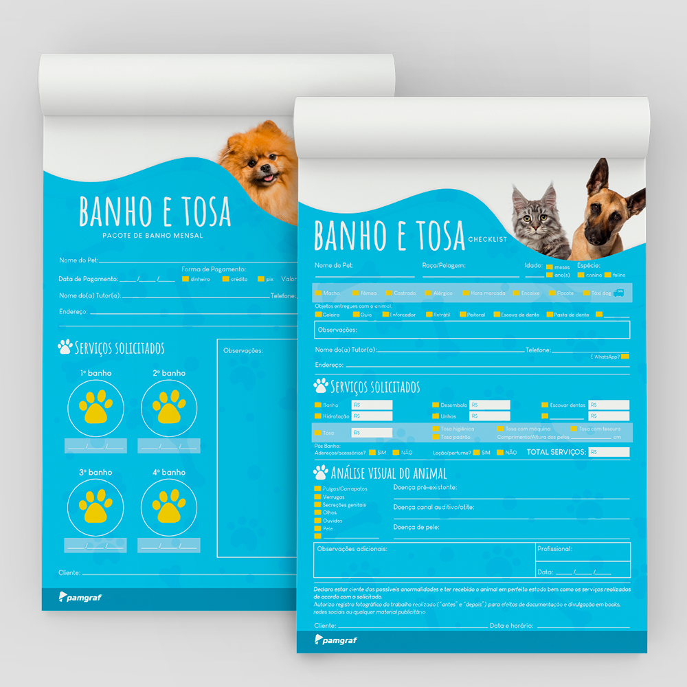 Pacote de Banho Mensal Banho e Tosa Bloco com 100 Folhas