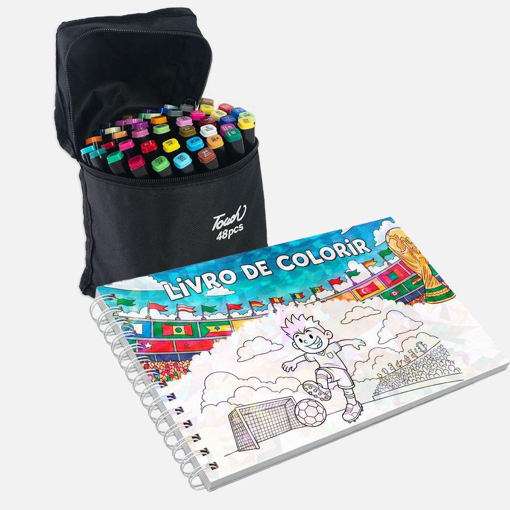 Livro de Colorir + Conjunto Caneta 48 Cores Copa