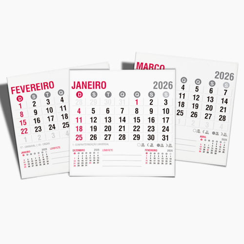 Bloco de Calendário para Postal 2026