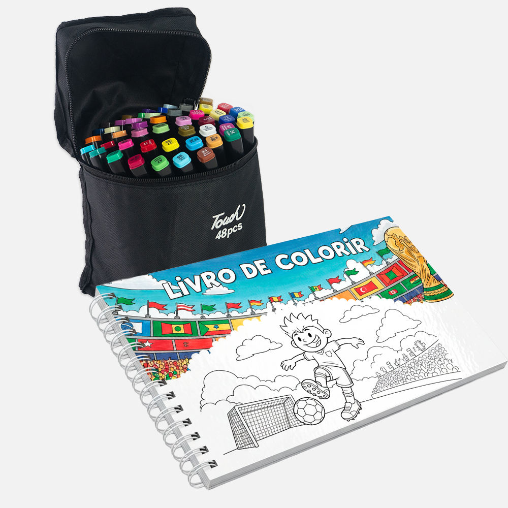 Livro de Colorir + Conjunto Caneta 48 Cores Copa