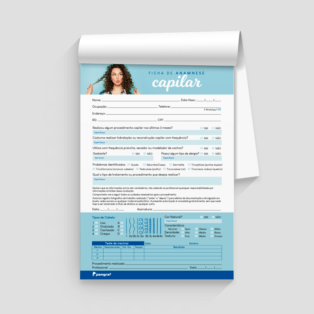 Ficha Anamnese de Capilar Bloco com 100 Folhas