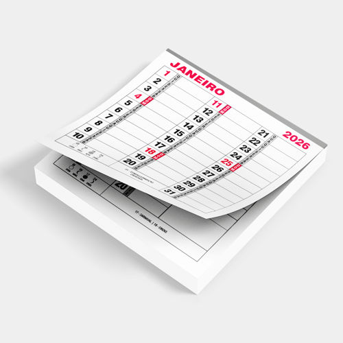 Bloco de Calendário Comercial 2026 - Anotações