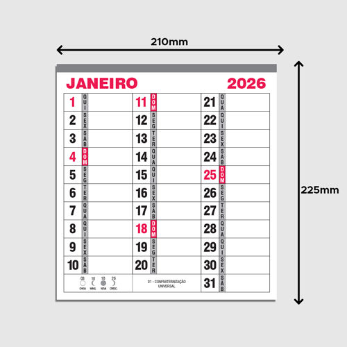 Bloco de Calendário Comercial 2026 - Anotações