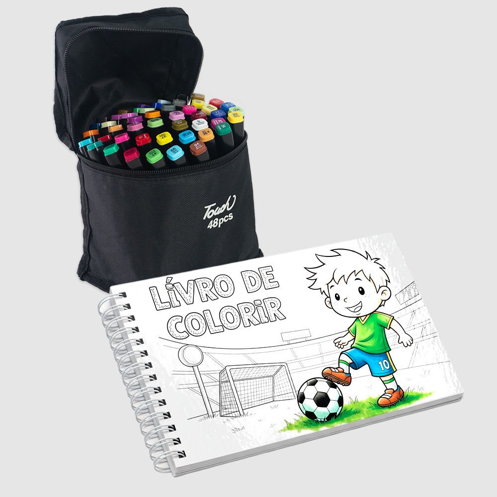 Livro de Colorir + Conjunto Caneta 48 Cores Copa