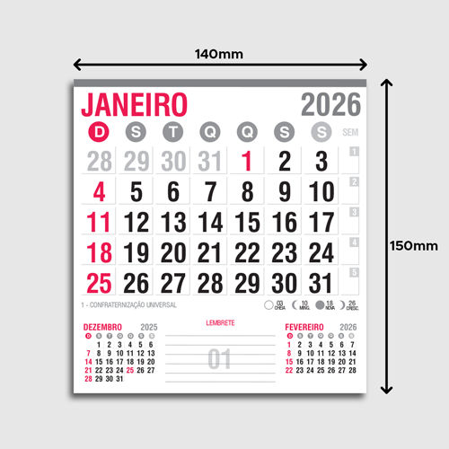 Bloco de Calendário Mini Comercial 2026