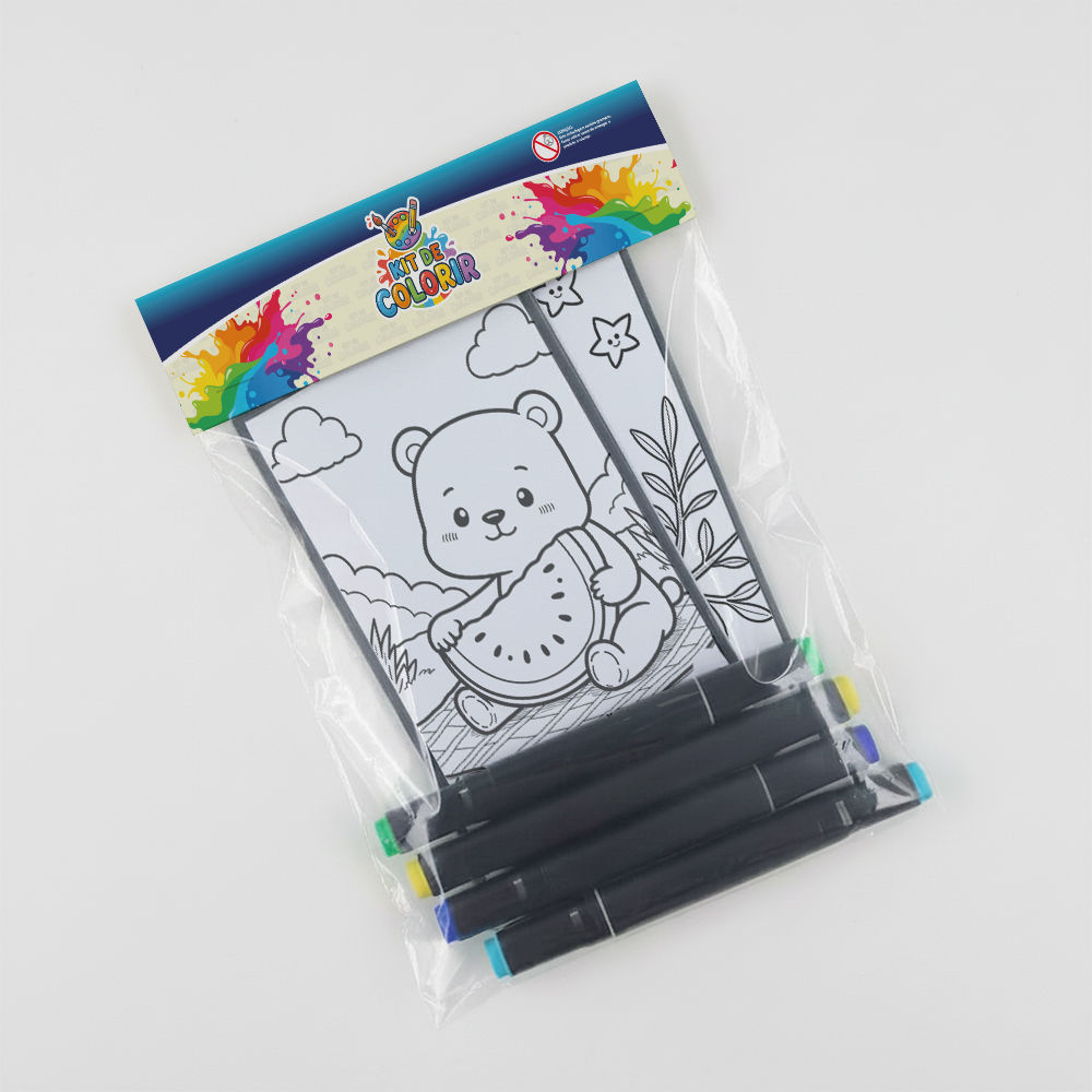 Kit Colorir Festa Com 4 Canetas Marcador Ponta Dupla