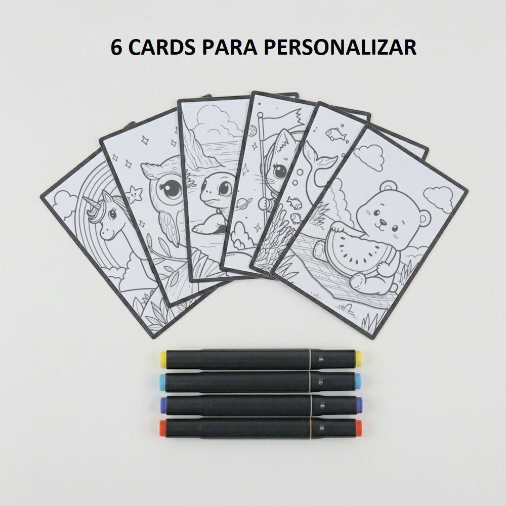 Kit Colorir Festa Com 4 Canetas Marcador Ponta Dupla