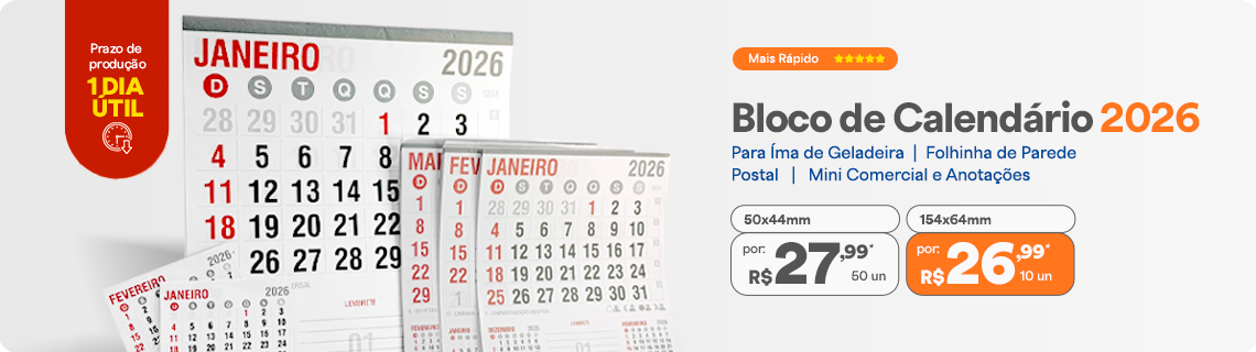 Blocos de Calendários 2026 - Pronta Entrega