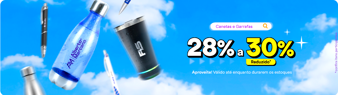 Canetas e Garrafas com até 30% OFF aplicado