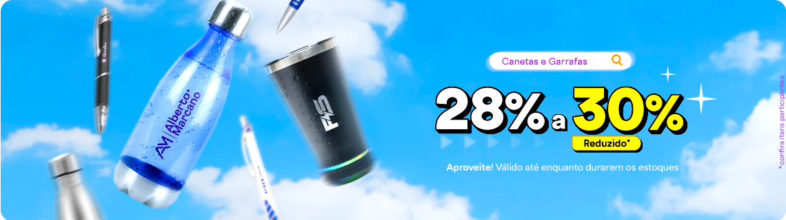Canetas e Garrafas com até 30% OFF aplicado