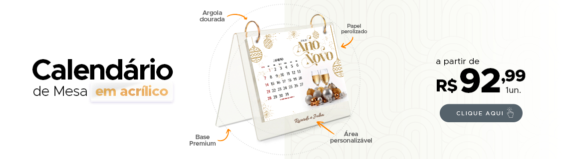 Calendário de mesa em Acrílico 