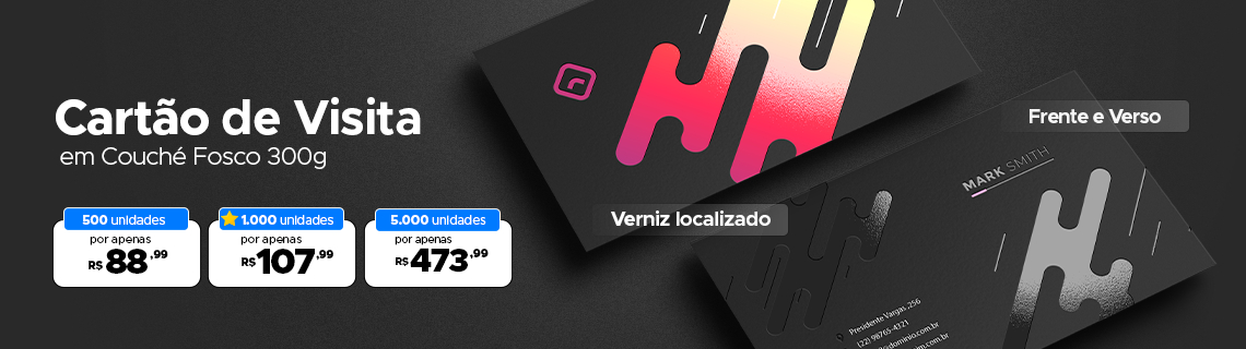 Cartão de visita com Verniz localizado Frente e Verso 