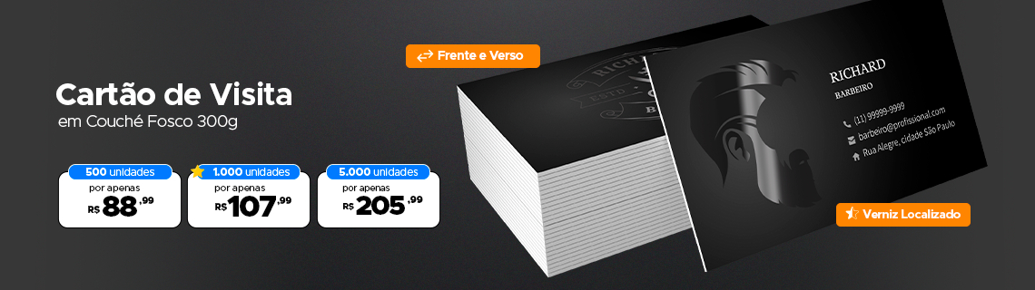 Cartão de visita com Verniz localizado Frente e Verso 