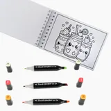 Livro de Colorir A5 - Caderno de Desenho Pintura + Conjunto Caneta Marcador Ponta Dupla 48 Cores