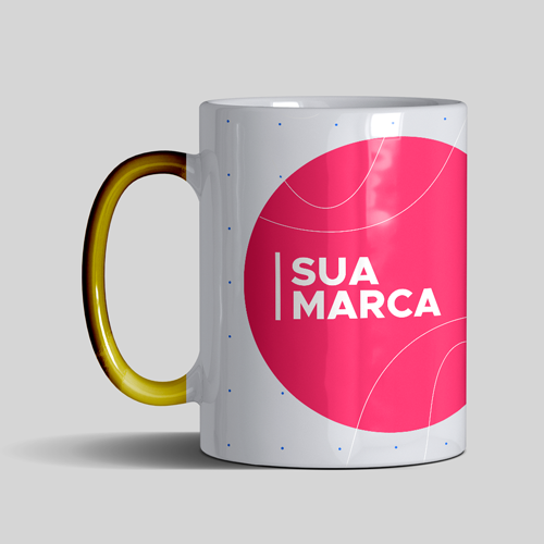 Caneca Branca Alça Cromada Dourado