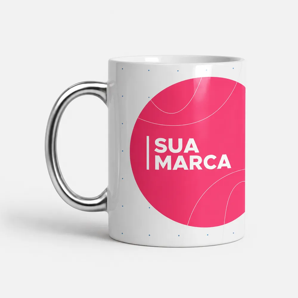 Caneca Branca Alça Cromada Prata