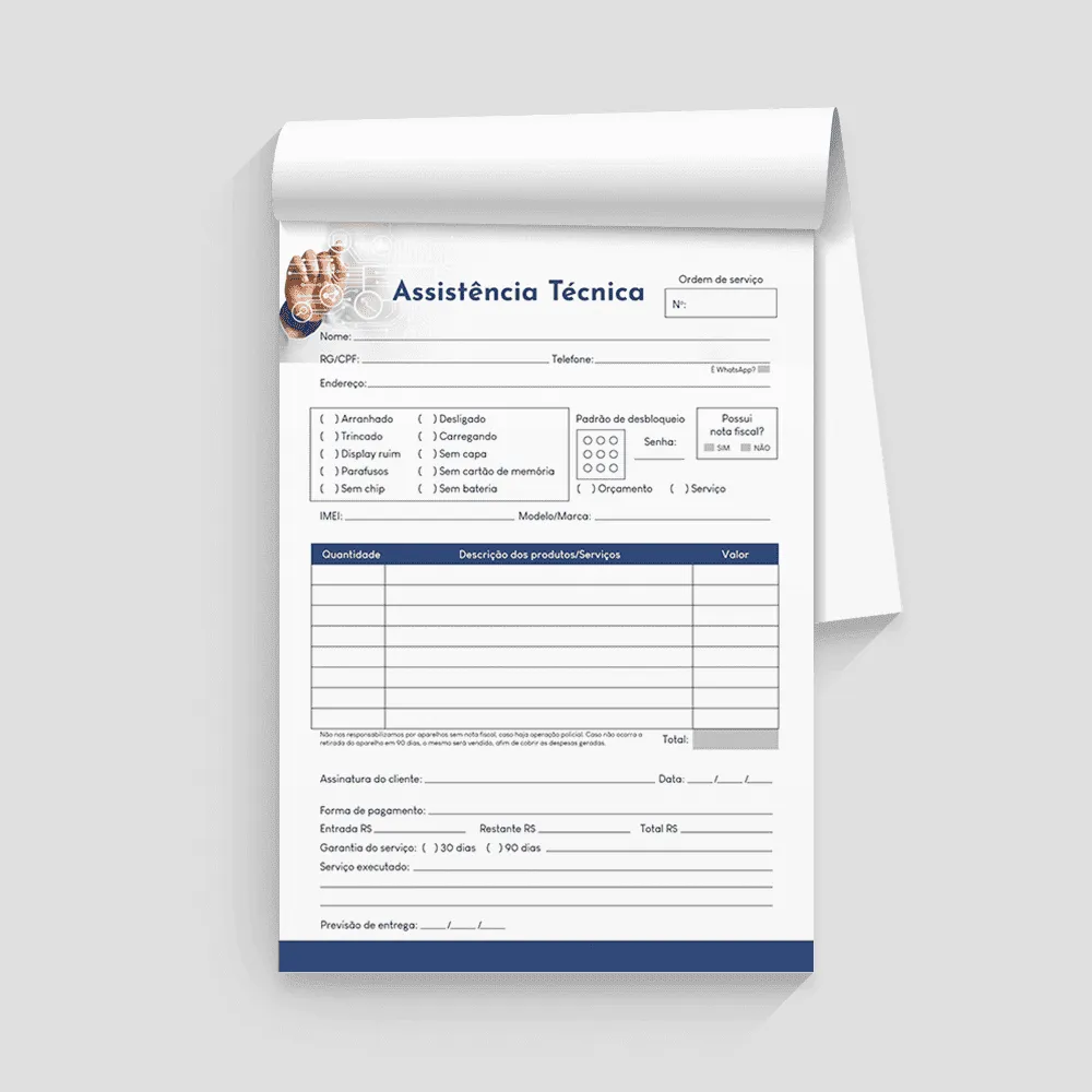 Ordem de Serviço - Assistência Técnica Modelo 01 Bloco com 100 Folhas