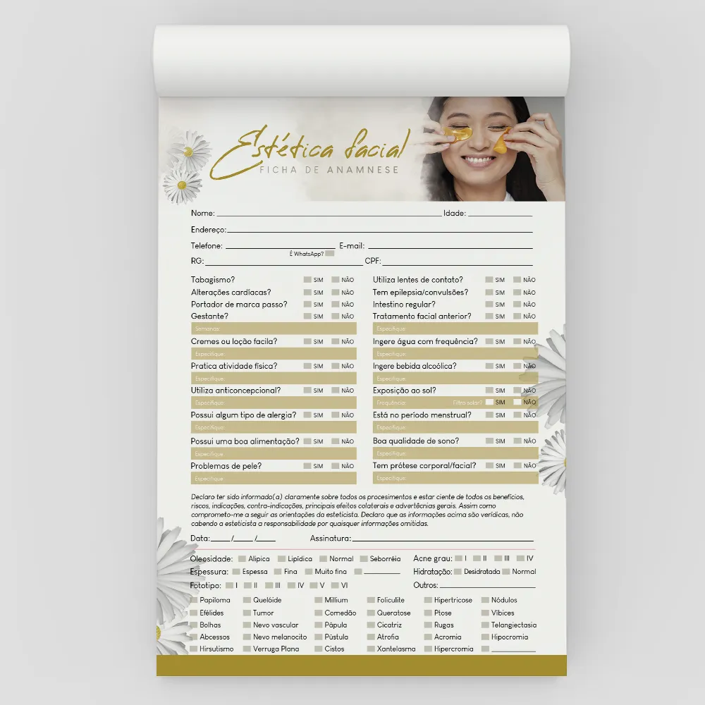 Ficha Anamnese de Estetica Facial Bloco com 100 Folhas
