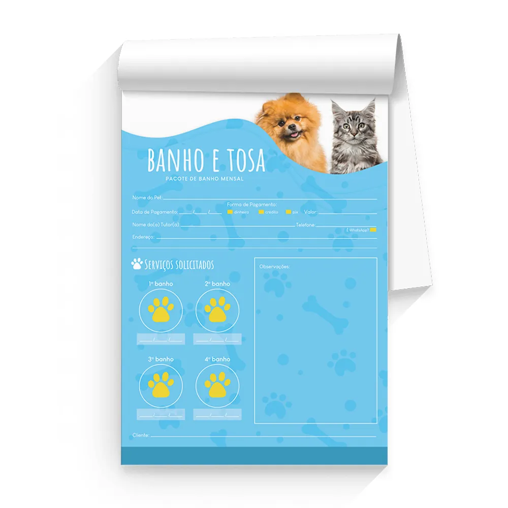 Bloco Pacote Banho Mensal Banho e Tosa