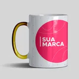 Caneca Branca Alça Cromada Dourado