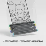 Kit Colorir Festa Com 4 Canetas Marcador Ponta Dupla
