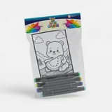 Kit Colorir Festa Com 4 Canetas Marcador Ponta Dupla