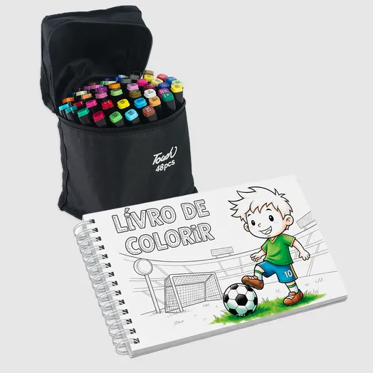 Livro de Colorir + Conjunto Caneta 48 Cores Copa