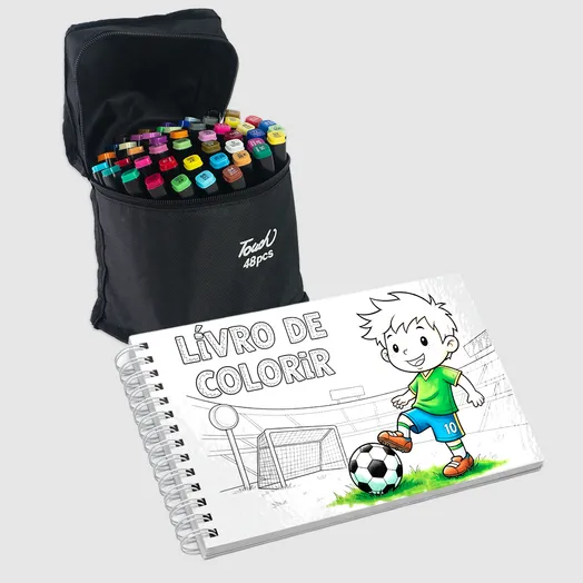 Livro de Colorir + Conjunto Caneta 48 Cores Copa