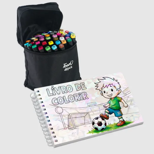 Livro de Colorir + Conjunto Caneta 48 Cores Copa