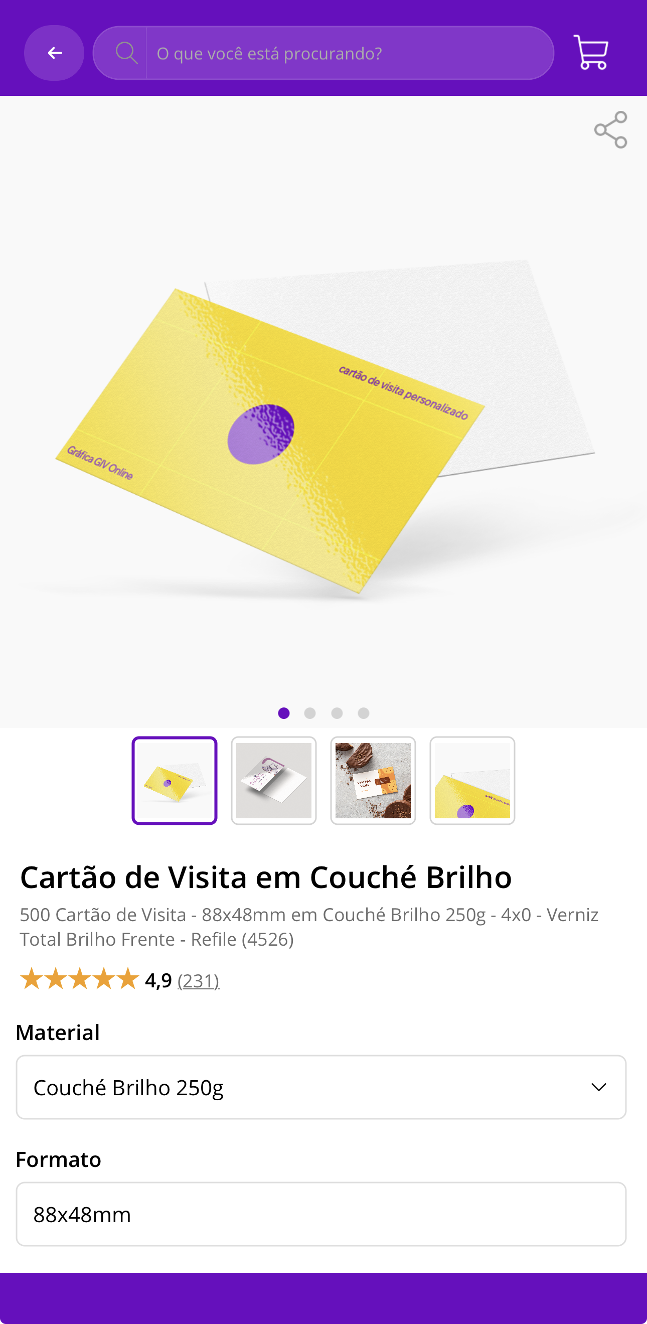 Página de produto e envio de arquivo no app