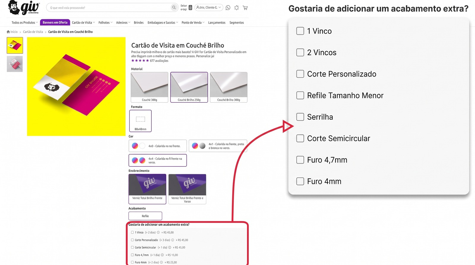 Opções de acabamentos