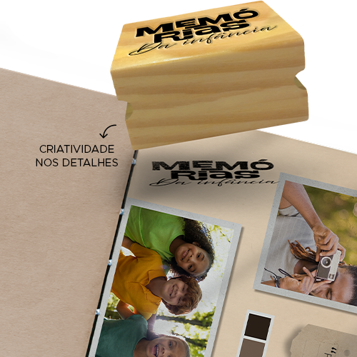 Carimbo artesanal em madeira para scrapbook