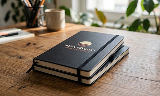 Detalhes da Caderneta Tipo Moleskine Personalizada