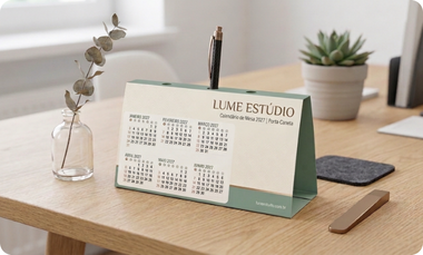 Calendário de Mesa Porta-Caneta