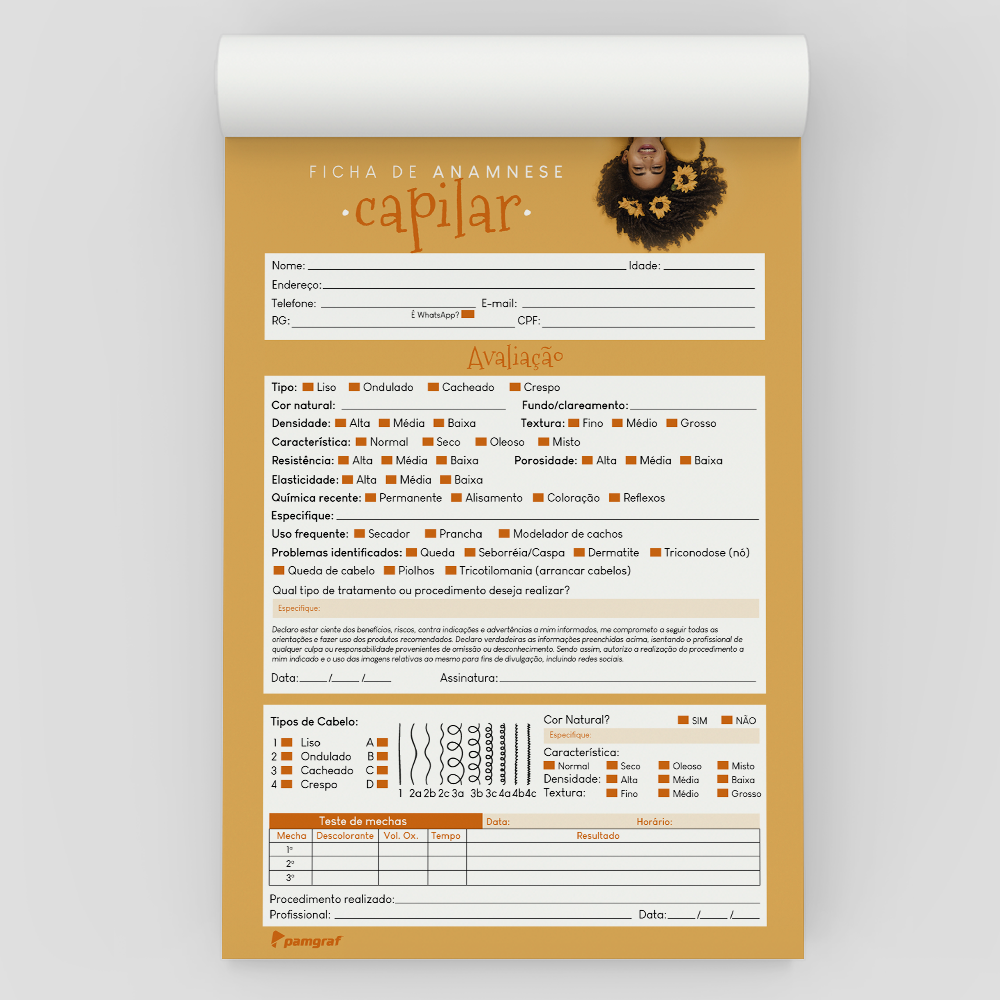 Ficha Anamnese de Capilar Bloco com 100 Folhas
